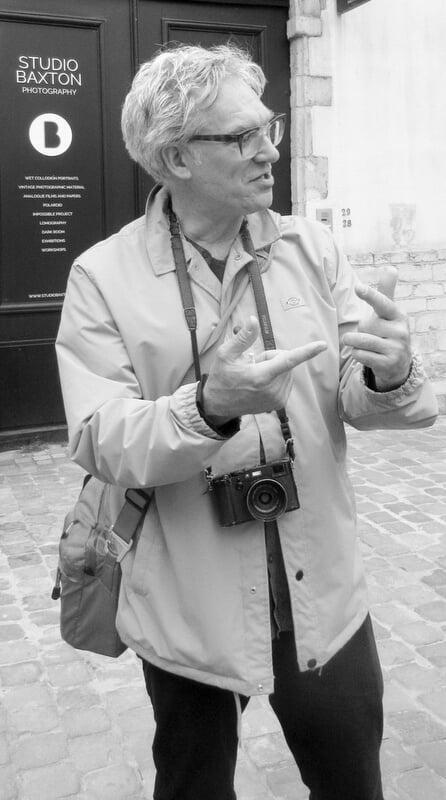 black and white photo of Sander de Wilde doing a street walk